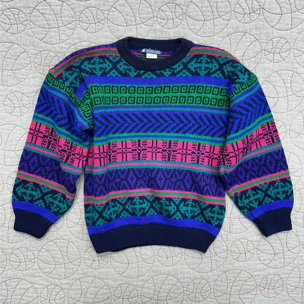 Esprit Kids Sweater Multicolor Geometric Vintage 80s 90s / Kids' Medium